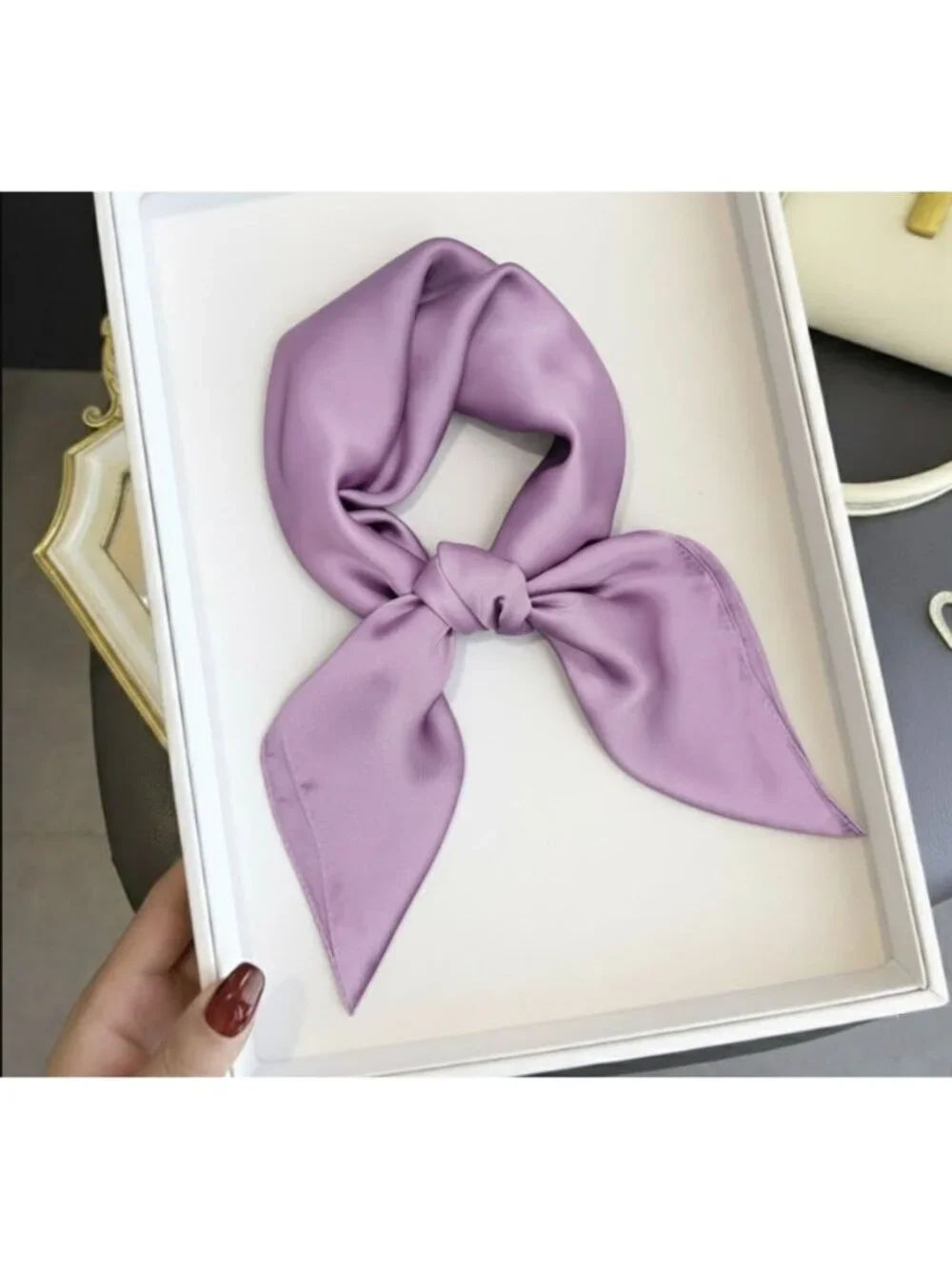 ❤️NewElegant Bandana Square Silky Scarf Lilac solid Wrap Versatile Soft Shawl❤️